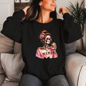 MAMA Skeleton Drinking Coffee Crewneck Sweater
